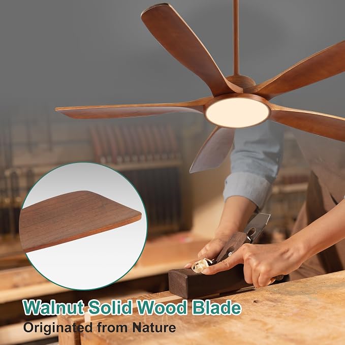 62 Inch Lage Ceiling Fans with Lights and Remote Wood Outdoor Fans for Patios 5 Solid Blades Modern Farmhouse Ceiling Fan for Porch Living Room 6 Speeds FCC Reversible DC Motor