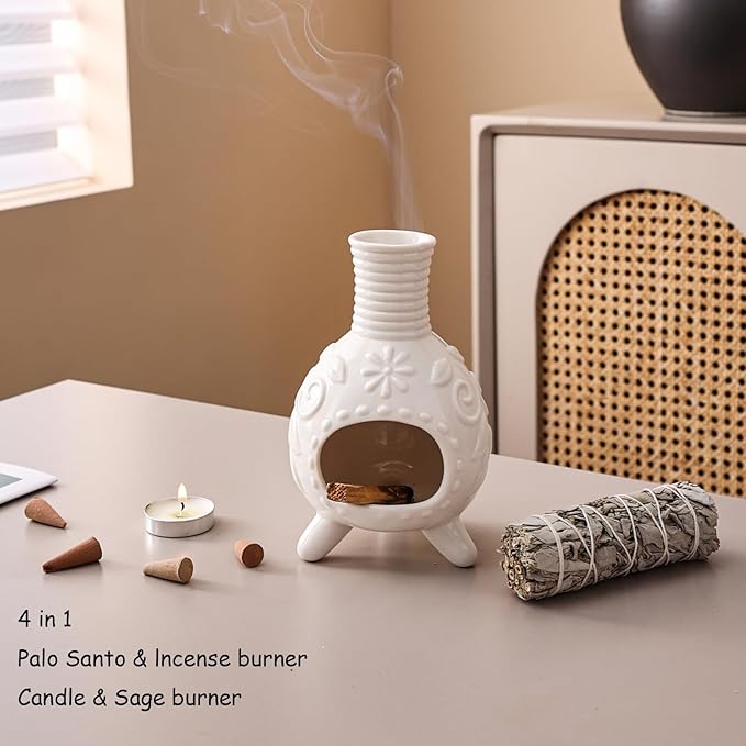 Ceramic Palo Santo Holder - Small Chiminea Burner for Meditation, Energy Cleansing, Palo Santo Holder for,Candle,Sage Burner Gifts for Mom Women