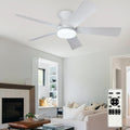 Ceiling Fans with Lights and Remote: 42 Inch Ceiling Fan with Light Low Profile - Flush Mount Ceiling Fan 5 Blades Reversible 3CCT Dimmable Noiseless for Bedroom (White)