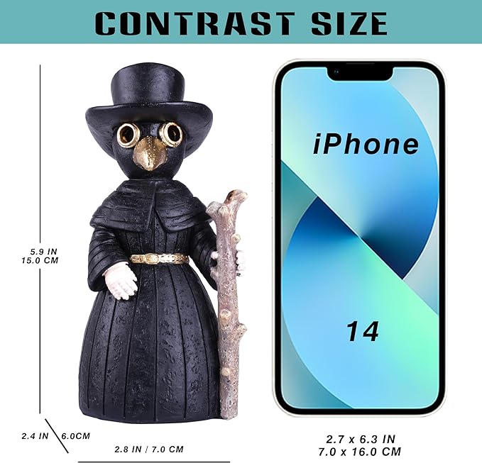 2026 Upgrade Plague Doctor Incense Holder, Plague Doctor Cone Burner Eyes Will Smoke, Handmade Craftfor Desktop Resin Ornament for Home Decoration, Effective Stress & Anxiety Relief. (Large Doctor)