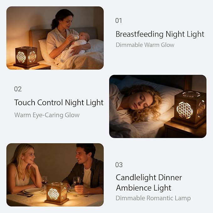 Bamboo Hollow-Out Incense Burner Holder,Type-C LED Ambient Night Light,Decorative Incense Holder Portable Camping Light,for Sticks Cones Coils Sage & Broken Incense,Zen Home Yoga（Life）