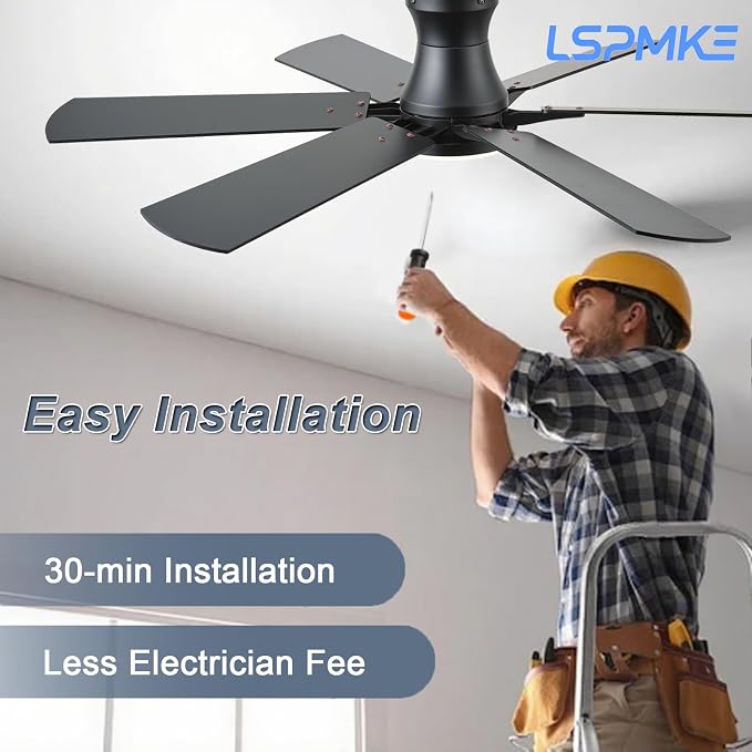 52 Inch Ceiling Fans with Lights, Low Profile Ceiling Fan with Light and Remote, Quite DC Motor,Flush Mount, 3CCT, Dimmable, Brown RGB Ceiling Fan for Bedroom, Living Room, Indoor/Outdoor Use