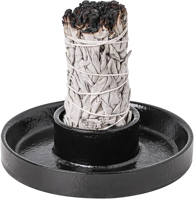 Sage Incense Holder, Ceramic Sage Holder for Burning, Sage Burner Holder for Smudge Sticks, Smudge Bowl for White Sage Bundle, Palo Santo Sticks, Yoga Meditation and Altar Decor (Sage Holder-Black)