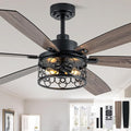 Bella Depot 60" Ceiling Fan with Light, Farmhouse Caged Chandelier Fan, Industrial Ceiling Fan Rustic Indoor Fandelier with Silent Motor for Dining Living Room Bedroom, (Bulbs not Included) (Black)