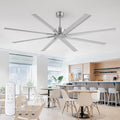 ZMISHIBO 84 Inch Ceiling Fans No Light, Large Industrial Ceiling Fan with 8 Aluminium Blades, Quiet DC Motor, 6 Speeds, Modern Ceiling Fan without Light for Garage/shop/living room,Nickel