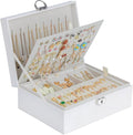 BOOVO Large Jewelry Boxes For Women(White, 4 layer) | 4 Layers Jewelry Organizer Box With Cosmetic Storage Drawer, Necklace Ring Jewelry Organizer Box
