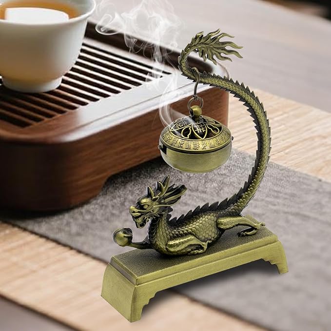 Dragon Incense Burner & Stick Holder with 40 Incense Sticks – Aroma Diffuser for Home Spa, Meditation Room & Zen Decor (Dragon)
