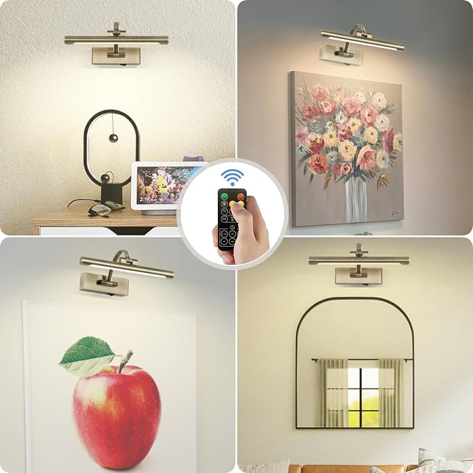 Tassuowell Wireless Picture Lights for Wall,12 Inch Battery Operated Picture Light,3CCT Dimmable Lights for Pictures on Wall with Timer and Remote for Display Photo Frame (Antique Bronze, 12inch)