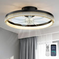 AKOFUN 18" Ceiling Fans with Lights and Remote, Low Profile Flush Mount Ceiling Fan with Light, 3000-6500K Dimmable LED Fan Light, Modern Bladeless Fandelier Ceiling Fans for Bedroom, Black Dot