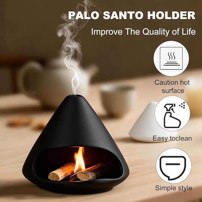 Palo Santo Holder & Mini Chiminea Ceramic Incense Burner for Sage, Cone Burning, Aromatic Home Decor & Incense Sticks with Ash Catcher, Ideal for Yoga & Meditation
