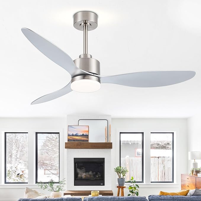 52" Ceiling Fans with Lights and Remote, Quiet DC Motor, 3 Reversible Blades, 6-Speed, Modern Industrial Brushed Nickel Ceiling Fan with 3-Color LED Light Fandelier for Bedroom Living Room