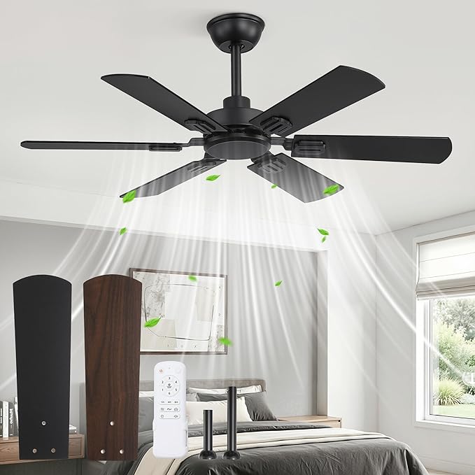 Fanbulous 42 Inch Ceiling Fans No Light with Remote, Modern Ceiling Fan Without Light, Dual Finish 6 Blades, Reversible Quiet DC Motor, 6 Speed, Large Ceiling Fan for Indoor or Outdoor, Black