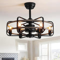 NOXARTE Cage Ceiling Fan with Light, Vintage Fandelier Remote Control, Bladess Industrial Chandelier Ceiling Fan Reverse Motor for Living Dining Room Bedroom Dia 25 Inch
