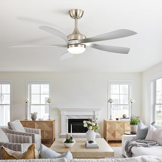 CACI Mall 52 Inch Ceiling Fans with Lights and Remote, modern, Outdoor ceiling fan with 6-Speed, 5 Blades, 2 Downrods, 3 CCT, Timer, Quiet Reversible DC Motor for Living Room, Bedroom, Patios