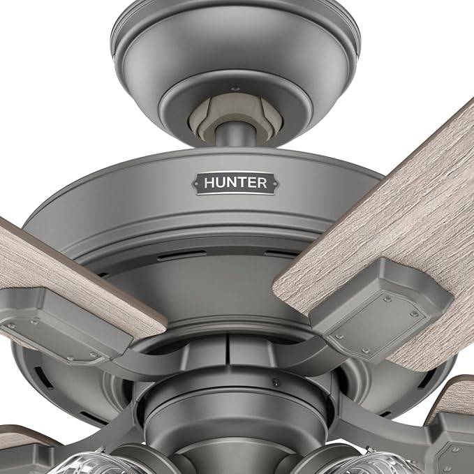 Hunter Fan Company 51857 Crestfield Ceiling-Fans, Matte Silver, AAA | with LED Lights and Remote Control, Standard Mount, For Bedroom, Living Room, Kitchen, 3 inch Downrod, 51857