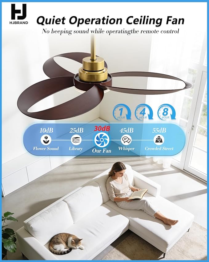 52"Ceiling Fan Indoor Ceiling Fans with Lights and Remote,New Round 3 Blades With 24W 2400LM High Bright LED Light , 3-Color Light 6-Speed Timing Reversible DC Motor for Bedroom Living Room Patio