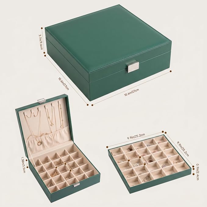 Frebeauty 50 Grid Earring Holder Organizer,2 Layer Jewelry Box for Women | Faux Leather,Velvet Lining,Adjustable Divider,Jewelry Organizer for Ring Necklace and Bracelet,for Home Use and Jewelry Store