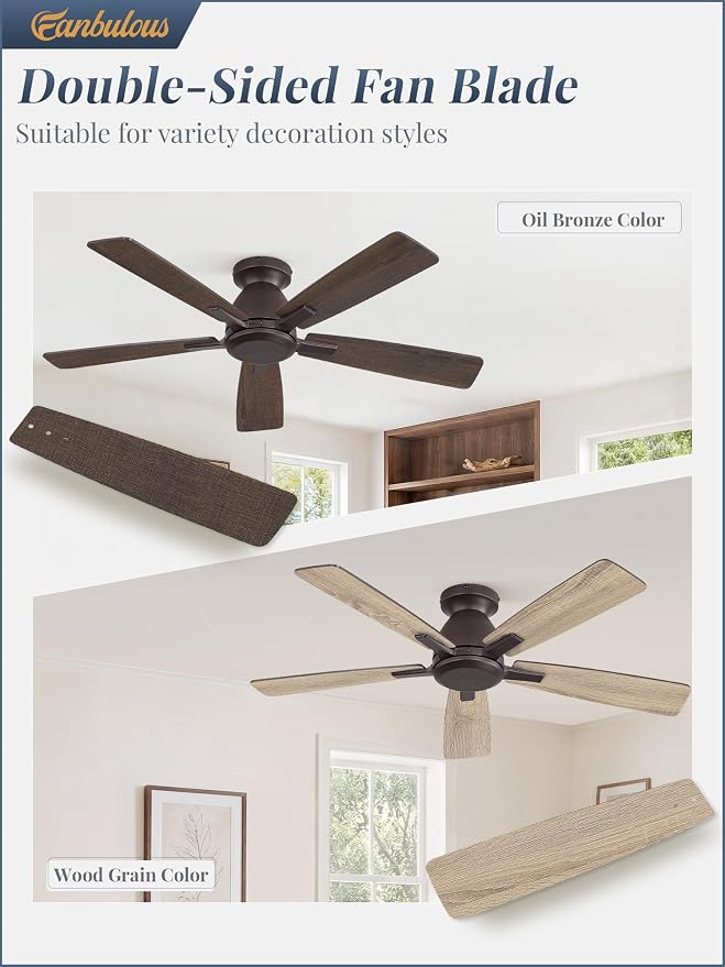 Fanbulous 46 Inch Flush Mount Ceiling Fan No Light with Remote, Oil Bronze | Modern Low Profile Without Light, 6-Speed, Quiet Reversible DC Motor, Indoor/Outdoor Use, for Bedroom, Living Room, Patio
