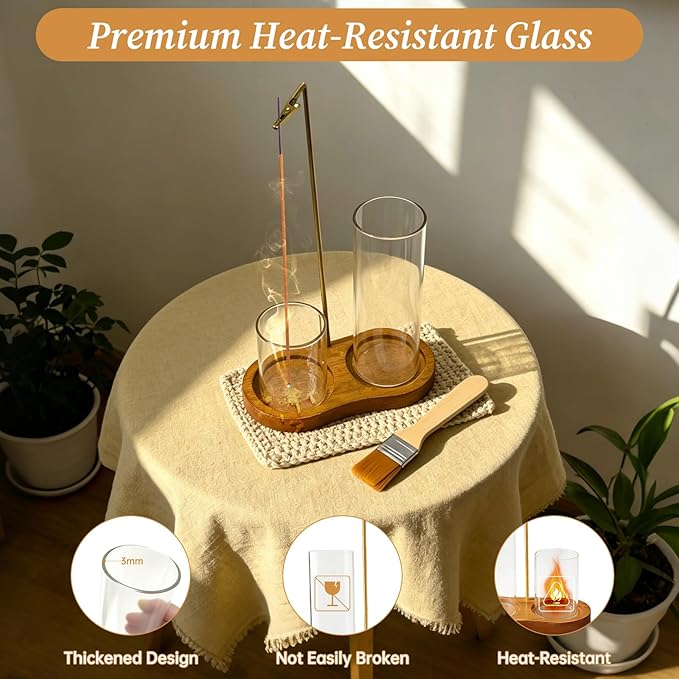 Anti Ash Incense Holder with Glass Ash Catcher, Vertical No Mess Incense Burner for Stick, Wooden Modern Design for Meditation Yoga Home Decor(Incense Sticks Not Included)