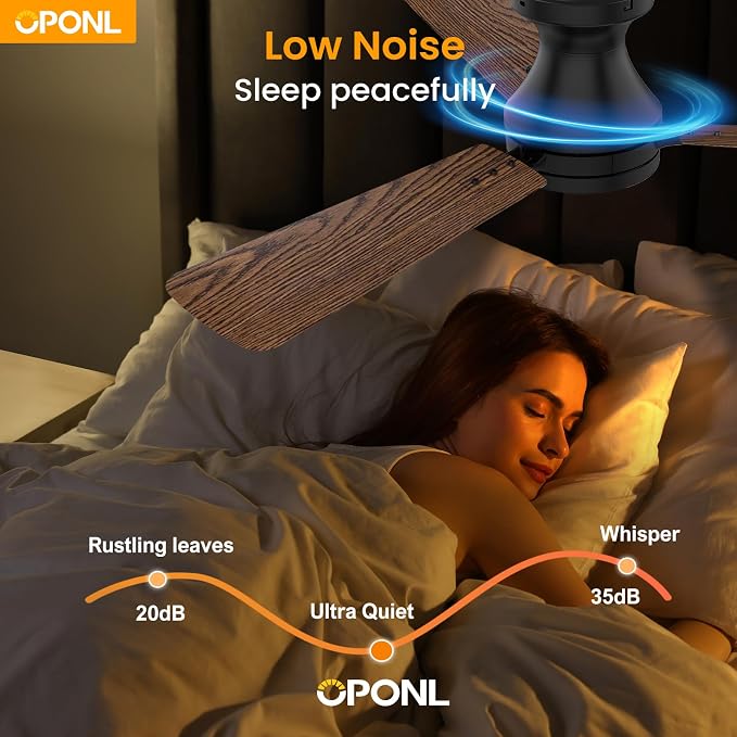 OPONL Ceiling Fan with Light, 42 inch Low Profile Ceiling fan with Light and Remote Control, Reversible, 6CCT, Dimmable, Noiseless, Black Ceiling Fan for Bedroom, Indoor/Outdoor Use, Modern