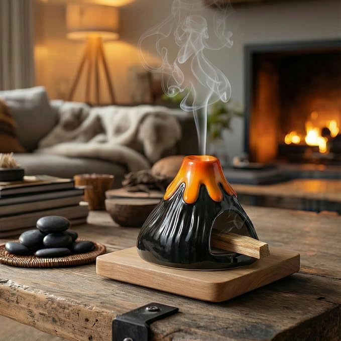 Potiera Small Volcano Incense Holder, Handmade Ceramic Palo Santo Holder for Meditation Spa Yoga Decor, Backflow and Cone Incense Burner for Home and Office Decor, Spiritual Gifts for Women Men