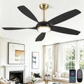 54'' Ceiling Fans with Lights, Indoor/Outdoor Modern Ceiling Fan with Remote, ABS Plastic Blades, Reversible DC Motor, 6 Speeds, 3 Color Lights, ETL Listed, for Bedroom Living Room (Black)