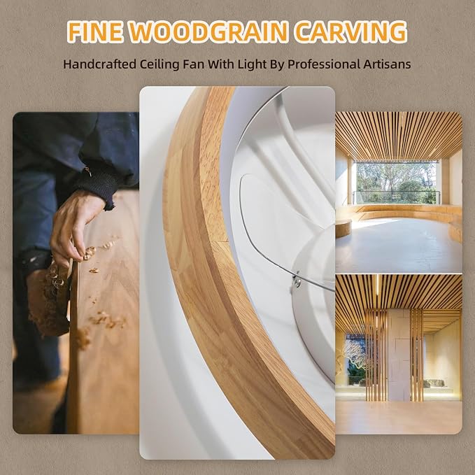 Low Profile Ceiling Fan with Light and Remote Control, 20 Inch Small Flush Mount Wood Fan Light, Modern Smart Dimmable Quiet LED Fan Light for Bedroom Living Room