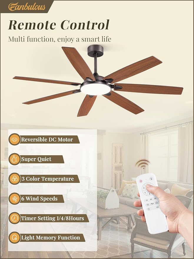 Fanbulous 62 Inch Large Ceiling Fans with Lights and Remote, Oil Bronze Modern Ceiling Fan with 3CCT LED Light, Quiet DC Motor,Indoor/Outdoor Ceiling Fan with 7 Dual Finish Blades for Living Room