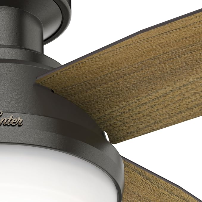 Hunter 44 inch Indoor Ceiling Fan with LED Light and Remote Control - Bronze Modern Ceiling Fan, Low Profile Mount, 4 Blades, For Bedroom, Living Room, or Kitchen, Quiet - Dempsey 59445, Noble Bronze | with LED Light and Remote Control, Low Profile Mou...