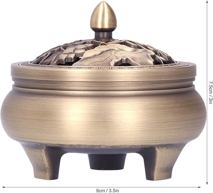 Antique Incense Burner Holder Brass with Lid 3‑Legged Buddha Ornament Home Decoration