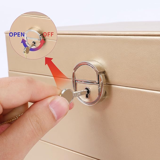 BOOVO Large Jewelry Boxes For Women (Champagne) | 5 Layers Jewelry Organizer Box With Cosmetic Storage Drawer, Necklace Ring Jewelry Organizer Box