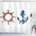 Ambesonne Nautical Shower Curtain, Illustration of an Anchor and Steering Wheel Watercolors Splashes Ink Brush Effects, Cloth Fabric Bathroom Decor Set with Hooks, 69" W x 75" L, Pink Blue