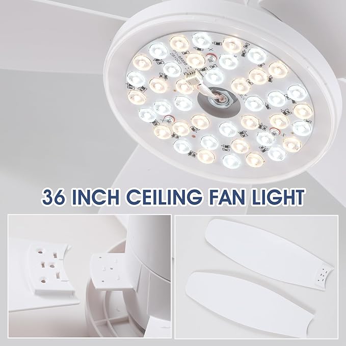 Surtime 42" Ceiling Fans with Lights-Low Profile Ceiling Fan with Light and Remote/APP Control,Flush Mount,DC Reversible,LED Dimmable Modern Ceiling Fans for Bedroom,Indoor/Outdoor Patio Use(White)