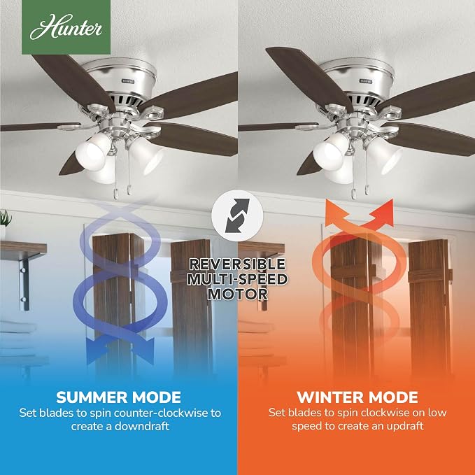 Hunter Builder, Indoor, Ceiling Fan, Pull Chain, 52 inch, Brushed Nickel
