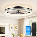 VOLISUN Low Profile Ceiling Fans with Lights and Remote, 24in Flush Mount Ceiling Fan with Light, 3000K-6500K Dimmable Fandelier LED Fan Light, Black Bladeless Ceiling Fans with Lights for Bedroom