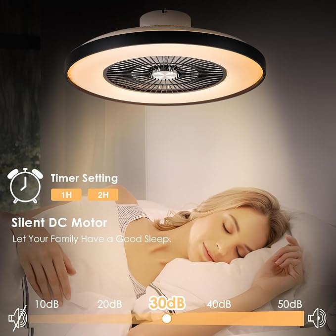 24" Bladeless Ceiling Fans with Lights and Remote/APP/Voice Control, Low Profile Ceiling Fan with RGB Lights, Enclosed Flush Mount Ceiling Fan for Kid's Bedroom/Living Room