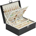 BOOVO Large Jewelry Boxes For Women (Black, 4 layer) | 4 Layers Jewelry Organizer Box With Cosmetic Storage Drawer, Necklace Ring Jewelry Organizer Box