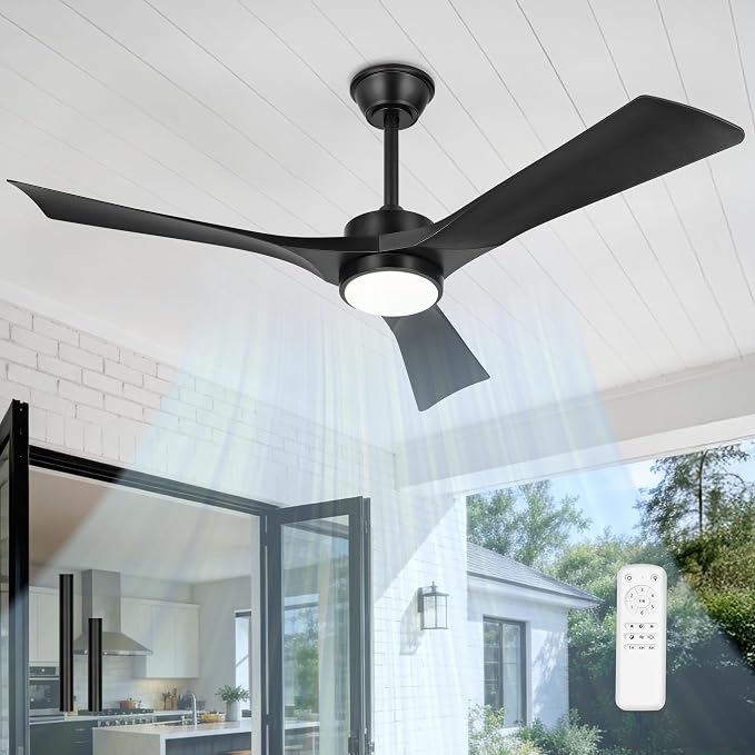 52" Ceiling Fan with Light & Remote, Black, ZCCF08BK-52 | Coastal-grade finish, remote, 6 speeds, 3CCT dimmable LED and quiet reversible DC motor for living rooms and covered patios