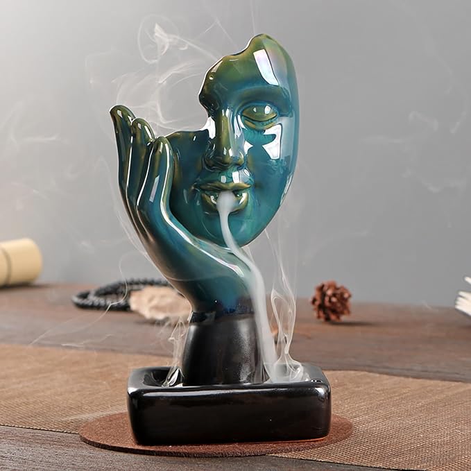 YYW Thinking Statue Backflow Incense Holder Incense Burner Waterfall Aromatherapy Ornament Home Decor with Incense Cones and Incense Stick