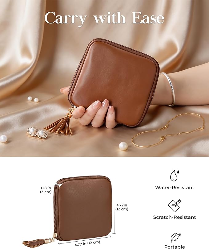 Lolalet Travel Jewelry Case Organizer, Soft Jewellery Pouch -Brown | Storage Bag for Traveling Women, with Multi Compartments for Packing Necklaces, Earrings, Bracelets
