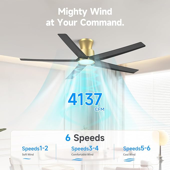 ocioc 52 inch Ceiling Fans with Lights, Large Air Volume Ceiling Fans with Reversible Quiet DC Motor and Remote 2 Pack（Black-Gold）