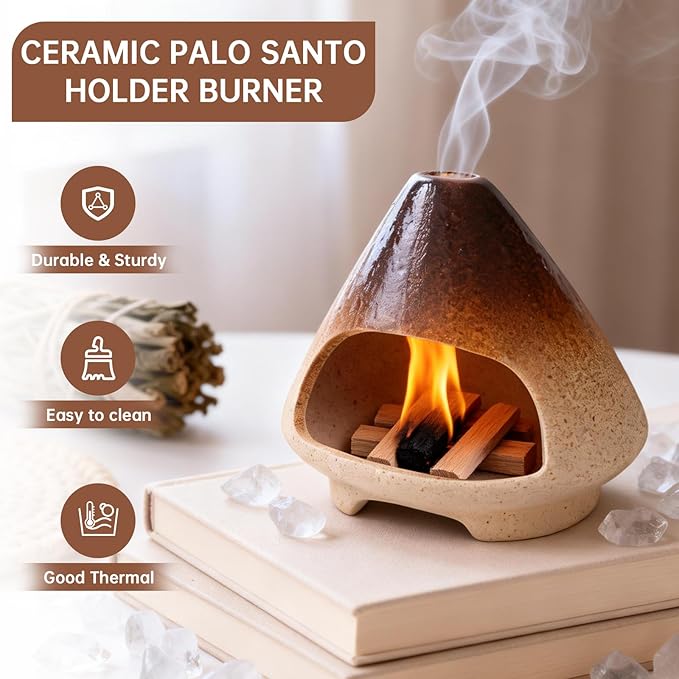 Terracotta Palo Santo Holder.A Mini Chimney for Burning Palo Santo Sticks and Sage,Smudge Bowl, Cone Burner,Smudge Bowl for Yoga Meditation Room Home Decor