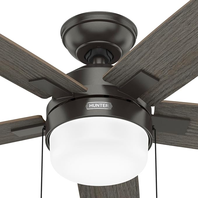 Hunter 52" Anisten Indoor Ceiling Fan, LED Light, Pull Chain, Noble Bronze | WhisperWind whisper-quiet motor, DuraLight lens, and 3" downrod support bedrooms, offices, and great rooms year-round.