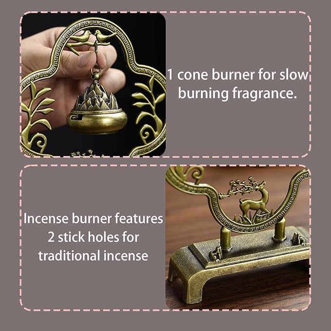 Deer Incense Holder,Mini Hanging Thurible Incense Burner Rack,Incense Holder for Sticks,Insence-Stick Holder,Bronze Colored,1 Piece