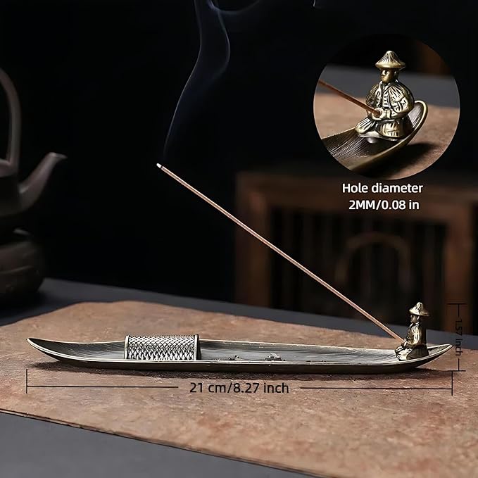 Incense Holder-Incense Burner-Home Ash Catcher Fisherman's Fishing Boat Incense Holder Home Decor (Zinc Alloy)
