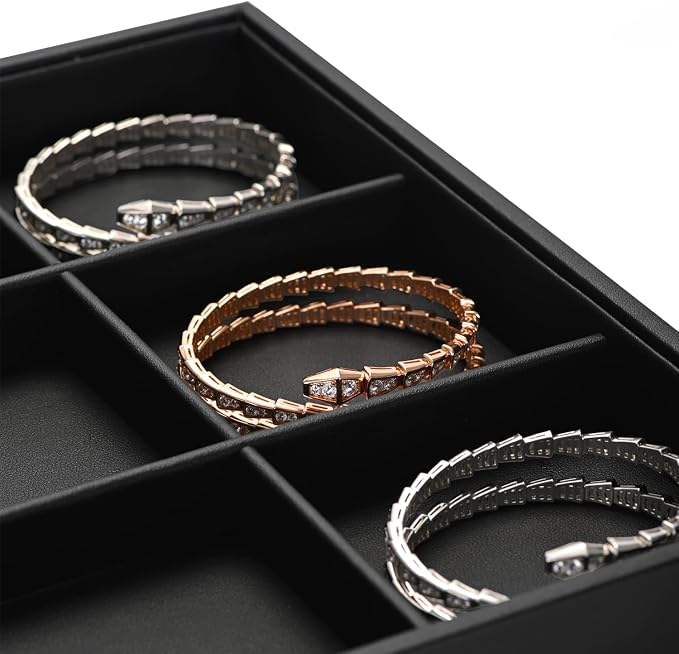 Oirlv Black Leather Necklace Tray 12-Grid | Black Leather Exterior, Soft Velvet Interior, 13.78"X9.45"X1.18" with 12 Removable Grid Inserts, Organized Necklace Storage