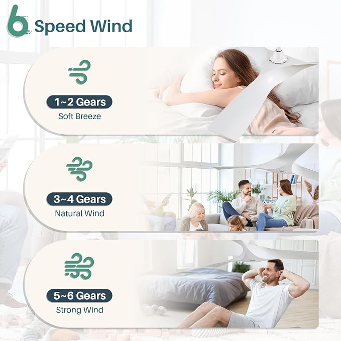 CACI Mall 52 Inch Propeller Ceiling Fan No Light, Remote Control, 6 Speeds Noiseless DC Motor, 3 ABS Blades, Indoor Outdoor Ceiling Fans for Living Room, Bedroom, Patio