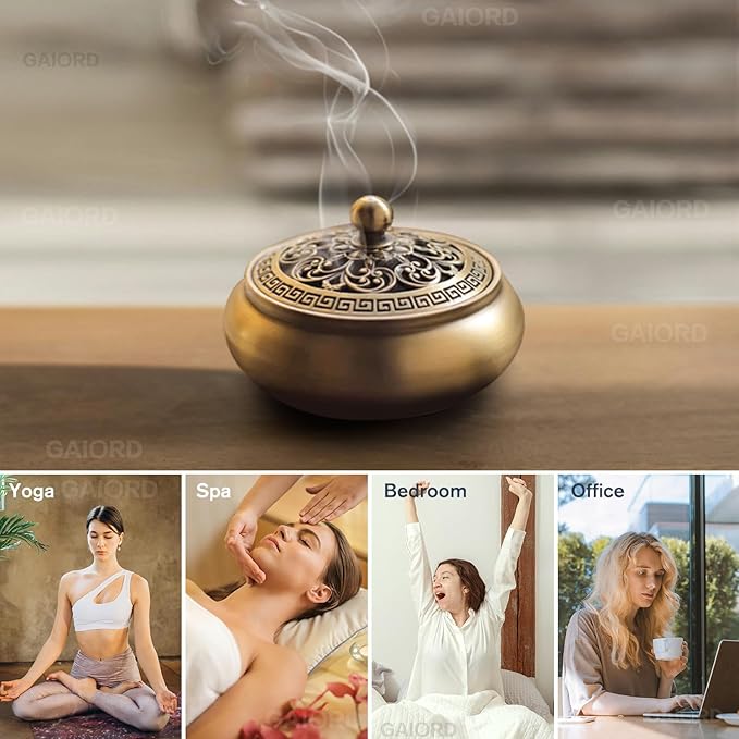 29 Pcs Brass Powder Incense Burner Kit, Incense Making Kit, Incense Powder with Incense Stick Holder(Stick/Cone/Coil Incense) Ash Catcher Tray As Gift for Yoga and Meditation (Glod)
