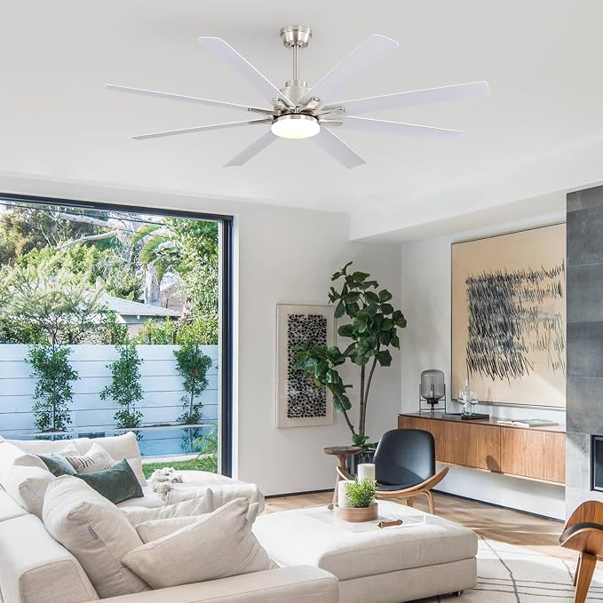 Sofucor 52 Inch Ceiling Fans with Lights, White Indoor/Outdoor Ceiling Fan with Remote, Quiet DC Motor, 6 Speed, 3CCT, 8 Blades Modern Ceiling Fan Light for Bedroom, Living Room, Patio