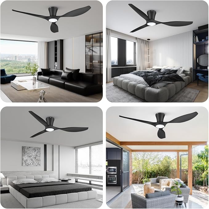 TALOYA Ceiling Fans with Lights,52 inch Modern Low Profile Ceiling Fan with Quiet Reversible DC Motor,Flush Mount,3CCT, Black Ceiling Fan for Bedroom Living Room Kitchen and Patio